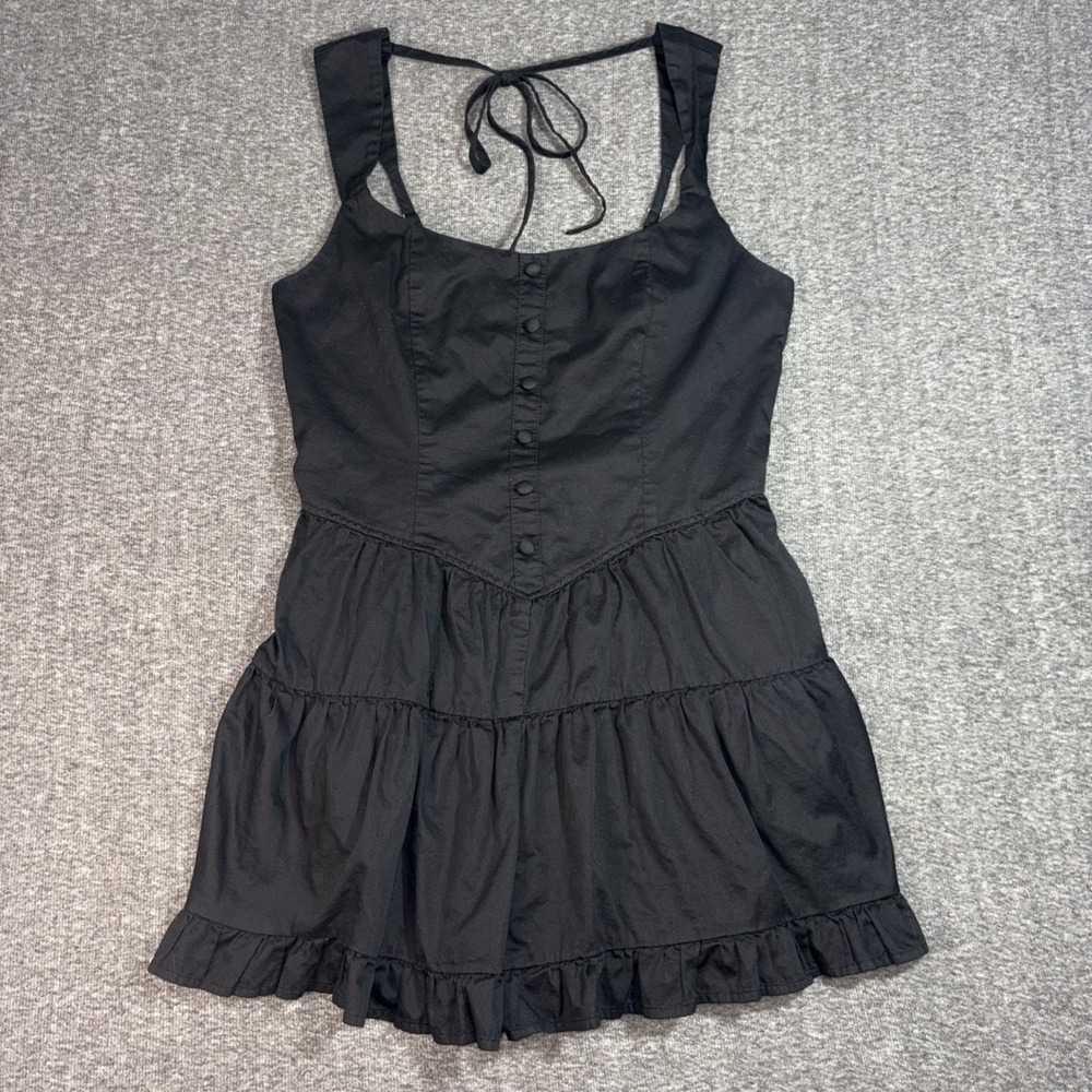 Women's Short A-Line Black Skort Dress Shoulder Straps Ruffles Sz M - Wild Fable